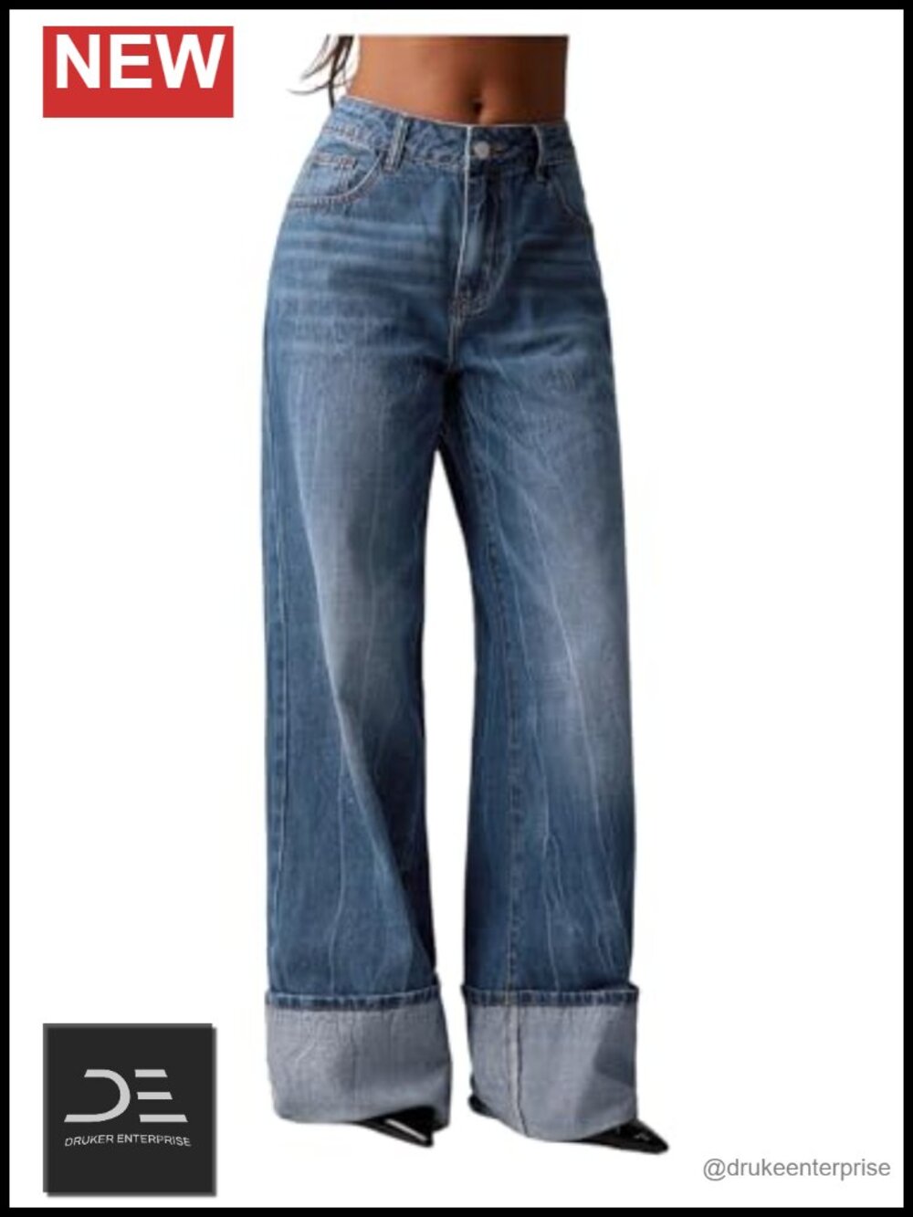 Y2K Wide Leg Low Rise Denim Jeans Cuffed Baggy Streetwear